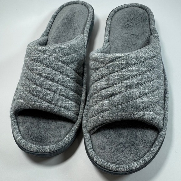 Isotoner Women's Gray Open Toe Slippers Comfort Knit Upper Size 7.5 to 8 - Picture 1 of 10
